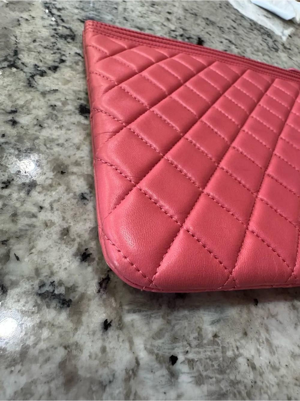 Rare Chanel Boy Quilted Lambskin Clutch in Coral